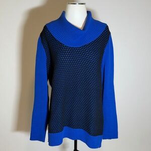 Calvin Klein Cowl Neck Chunky Knit Sweater Blue/Black Womens Size Large Cozy